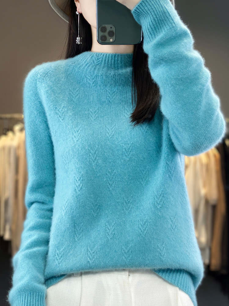 Half-Turtleneck Jacquard Wool Sweater, Autumn and Winter Style, Loose and Versatile Cashmere Knit Sweater, Skin-Friendly and Warm Base Layer Top