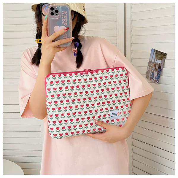 Laptop Bag for Women 11 Inches 13inch 15inch Liner Bag Korean Floral iPad Cosmetics Bag Tablet Student Bag