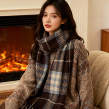 格子围巾女韩系氛围感保暖新品干玫瑰粉秋冬显白柔软流苏披肩围