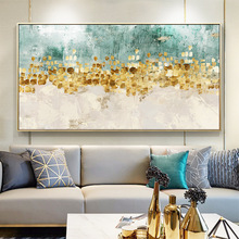 金色抽象客厅装饰画背景墙大幅横油画大尺寸简约现代美式大气挂画