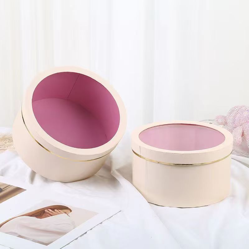 Caja de Regalo Redonda de Cristal para Flores, Caja Vacía para Frutas, Floristería, Ventana Transparente, Caja de Embalaje para Ramos de Boda con Asa