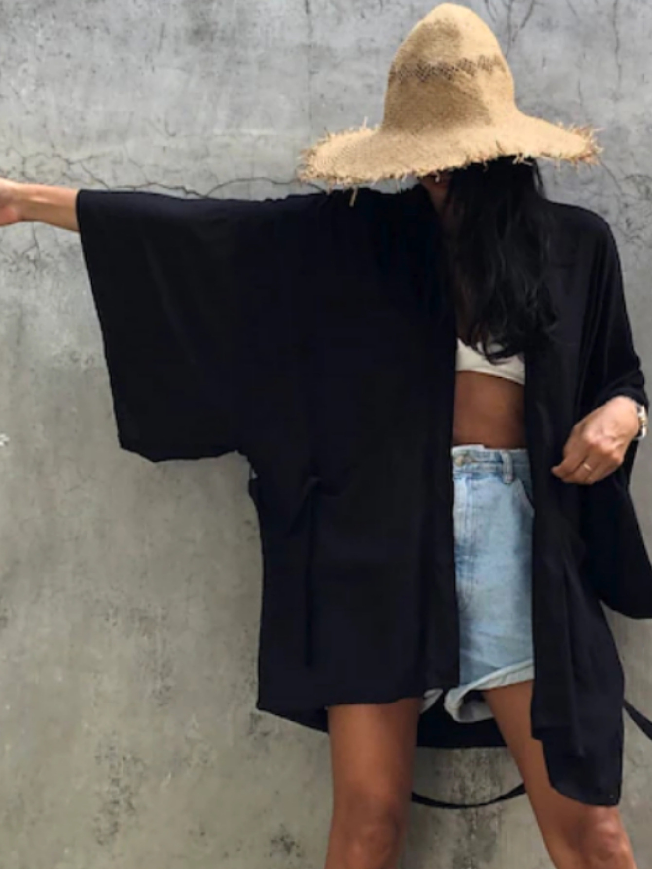 2025 nueva camiseta de algodón europea y americana Kimono multifuncional camiseta suelta camiseta protector solar vacaciones frente al mar buñuelo M0003