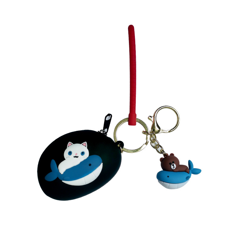 Venta al por mayor lindo gatito clave de silicona monedero llavero colgante creativo dibujos animados cambio cremallera bolsa almacenamiento