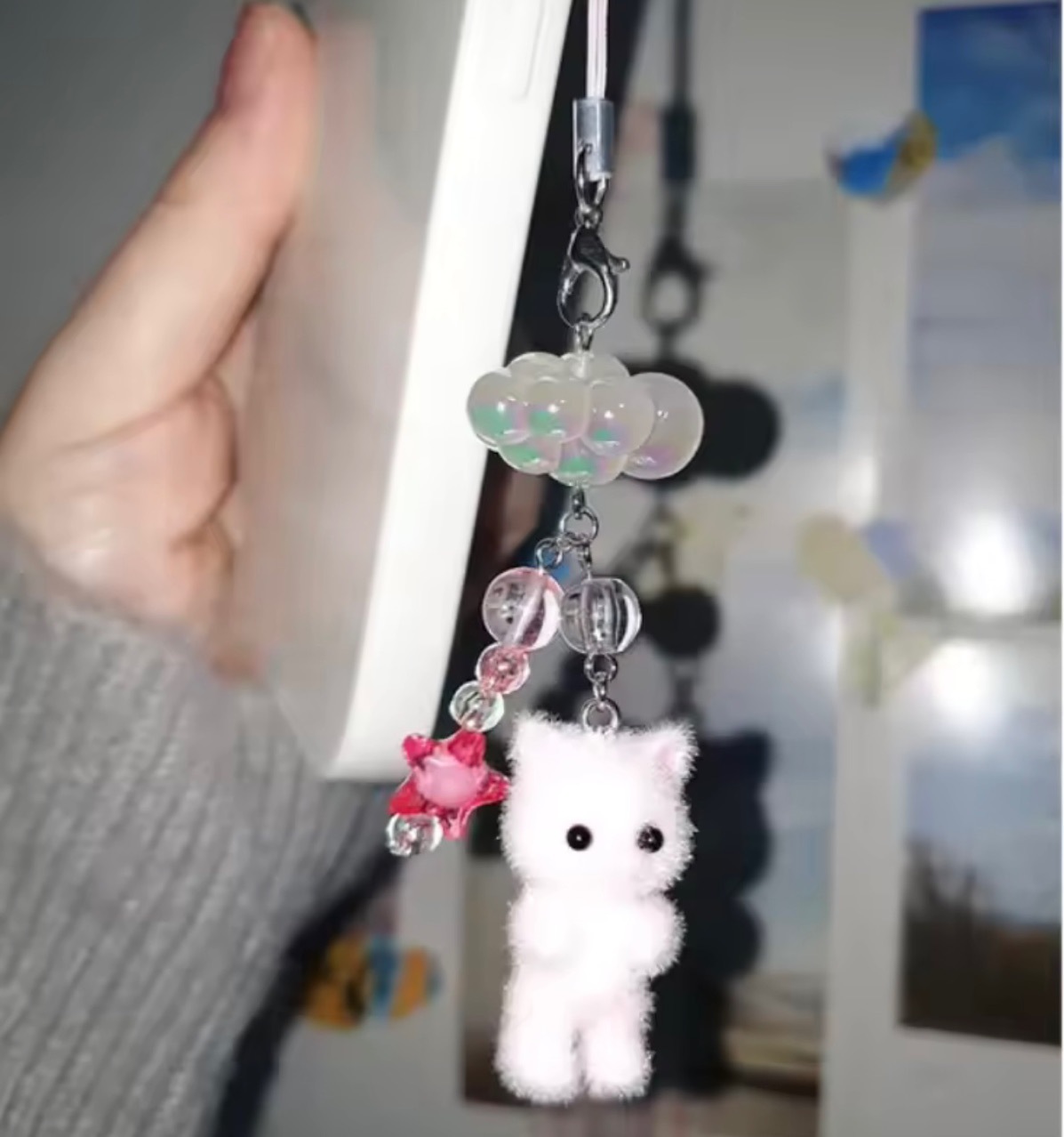 Animal, Cat Pattern Cute Animal Cat Flocking Unisex Bag Pendant Keychain