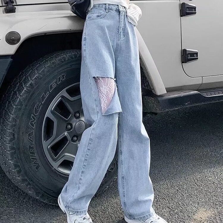 Internet celebrity ripped jeans for women 2023 Summer new high waist slimming draping wide leg mopping pants ins fashion summer wear Internet celebrity ripped jeans for women 2023 Summer new high waist slimming draping wide leg mopping pants ins fashion summer wear