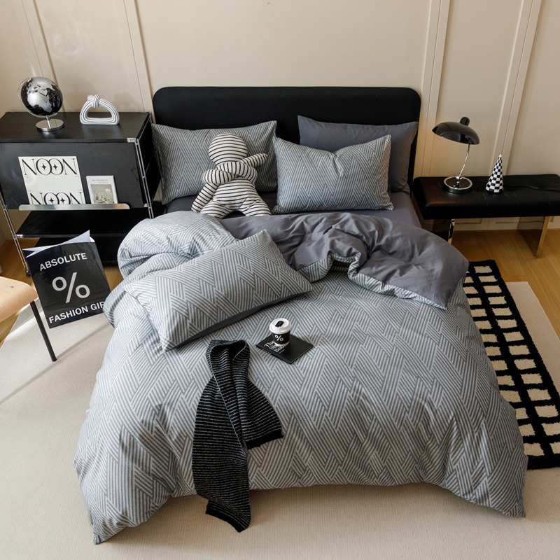 Cama de algodón de cuatro piezas, nueva sábanas de dormitorio de algodón, colchón doble, ropa de cama de tres piezas, impresión de alta calidad de cuatro piezas