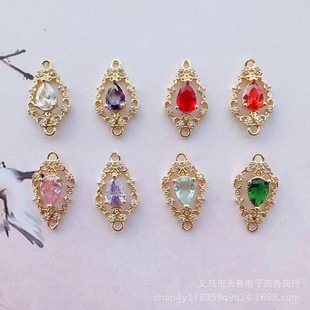 Copper plated court zircon hollow flower water drop double pendant necklace bar beaded diy hairpin hairpin clothing accessories