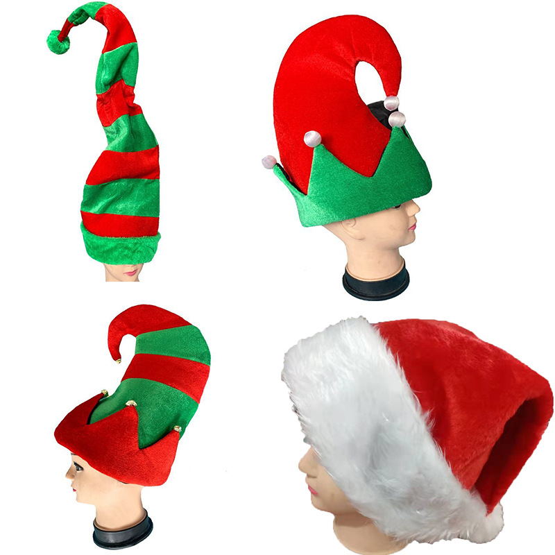 儿童红色圣诞帽子圣诞节装饰品红色成人长毛绒小丑帽精灵帽麋鹿帽