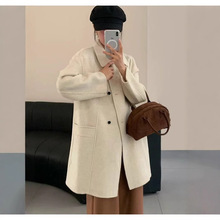 兰芝服饰双面羊毛大衣女2024冬新款小个子双排扣宽松呢外套240925