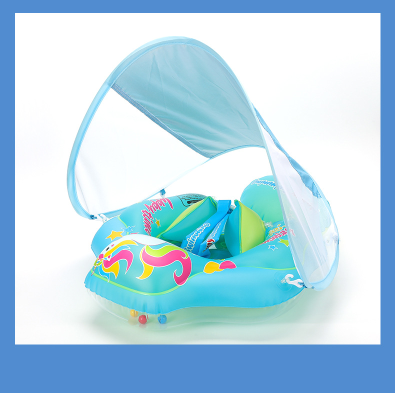 Nouveau cercle d'accroupissement avec toit, cercle de natation pour enfants, airbag haut, pare-soleil anti-retournement, siège gonflable pour bébé_voghion.com