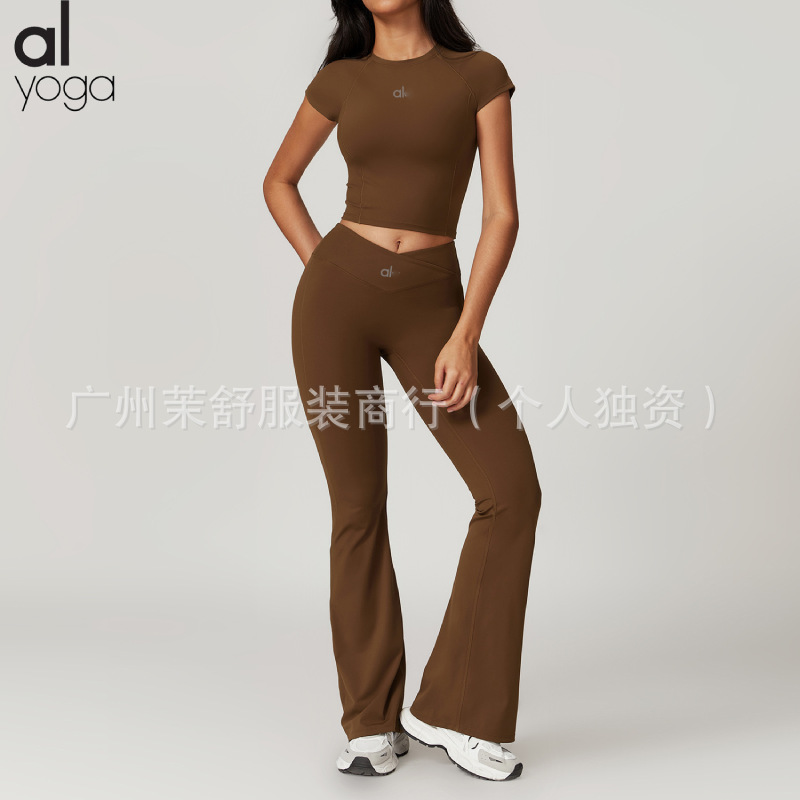 Aloyoga Official Website Tight-Fitting Quick-Drying Yoga Suit Outer Wear Running Sports Short-Sleeved Suit Beautiful Back Fitness Suit for Women