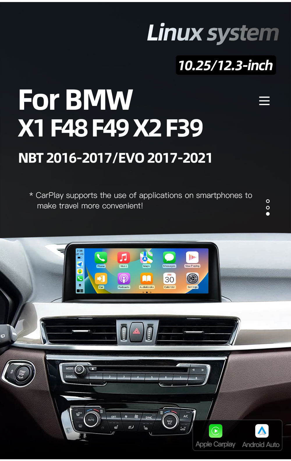 Suitable for Bmw X1 F48 F49 X2 F39 Car Central Control Large Screen Gps Navigation All-In-One Player