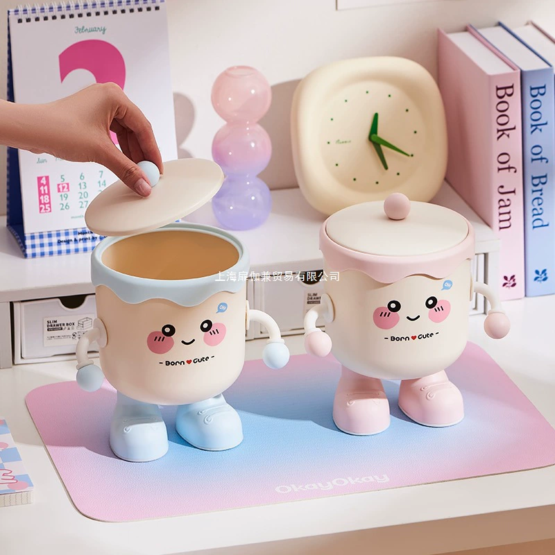 2025 новый настольный мусорный бак, креативный милый студенческий стол для общежития, обеденный стол, журнальный столик, мини-маленькая корзина для бумаг с крышкой