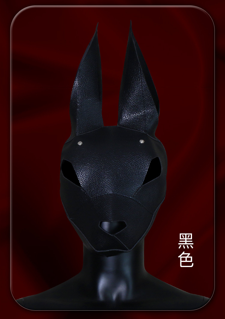 Jiuai SM Rabbit Head Mask – Red PU Role-Play Headgear for Adults — detail image 7