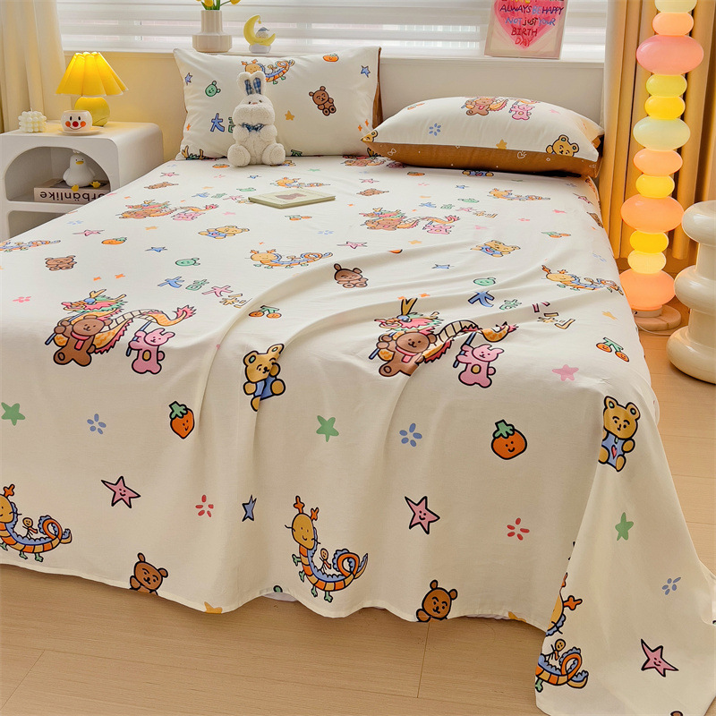 2025 nueva sábana de algodón fresco pequeña pieza individual 100 algodón dormitorio de estudiantes cama individual funda de almohada de tres piezas 2