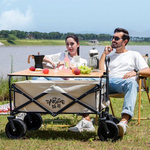 Camper van camping push cart foldable outdoor push picnic cart camp trailer pull rod small pull cart tabletop camper van