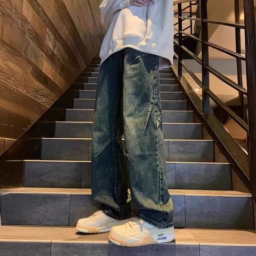 Men's Spring and Summer American Trend Vibe Wide Leg Straight Leg Loose Fit Jeans