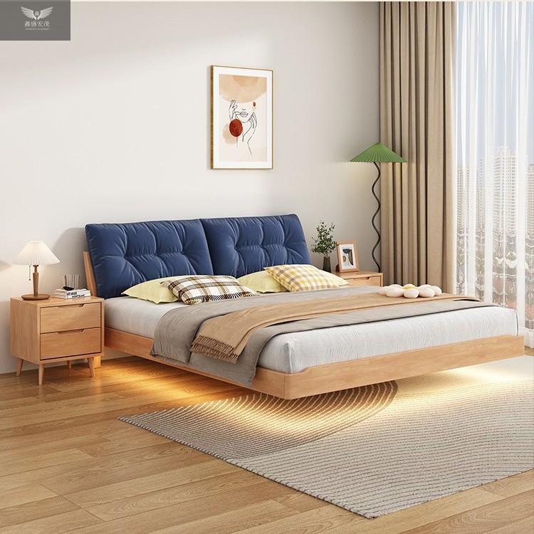 Nórdico de madera maciza nube Nórdico moderno 1.5 dormitorio minimalista cama doble cama de madera flotante japonesa 1.8
