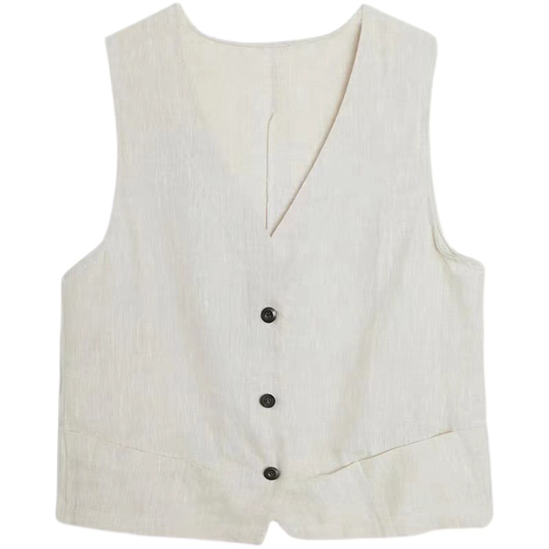Chaleco de algodón y lino, chaqueta pequeña, verano para mujer 2025, nuevo estilo, chaleco fino, chaleco informal suelto y delgado