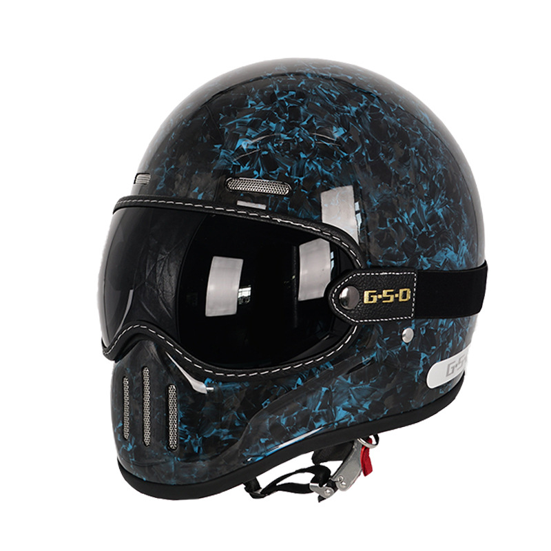 Motosiklet kaskı (dəbilqə) — Motuoche Retro Motorcycle Full - blue-forged-black-tea-visor-m55-56