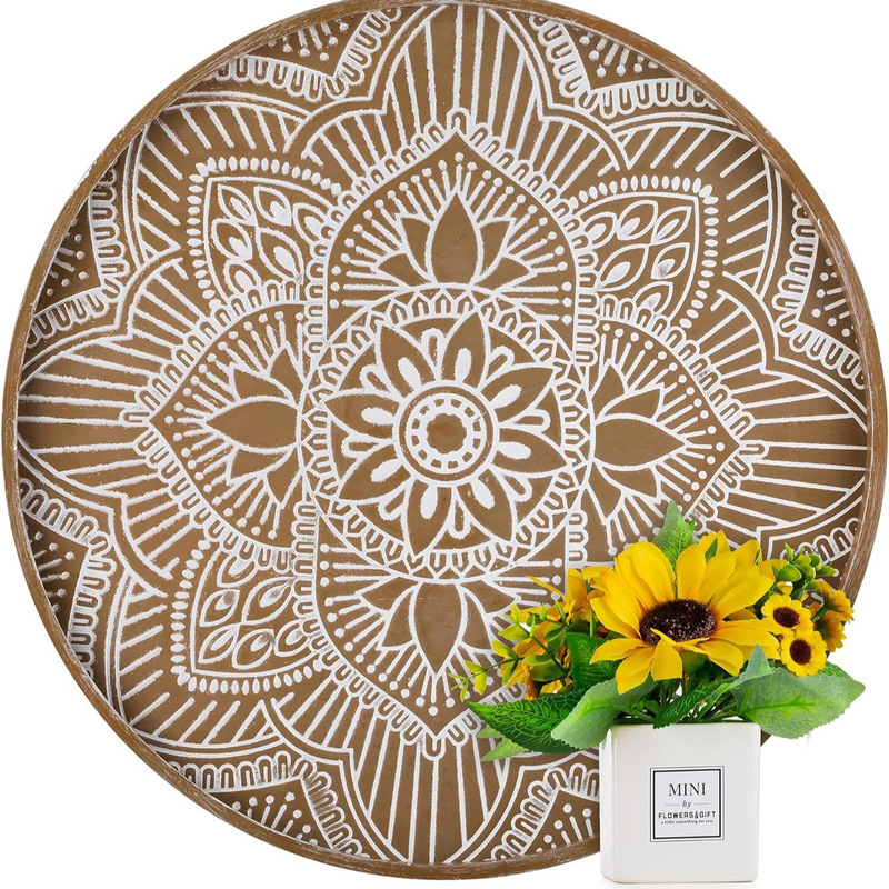 Cross Border Round Wooden Tray Country Style Coffee Table Tray Farmhouse Tray Decorative Tray Round Tray Cross Border Round Wooden Tray Country Style Coffee Table Tray Farmhouse Tray Decorative Tray Round Tray