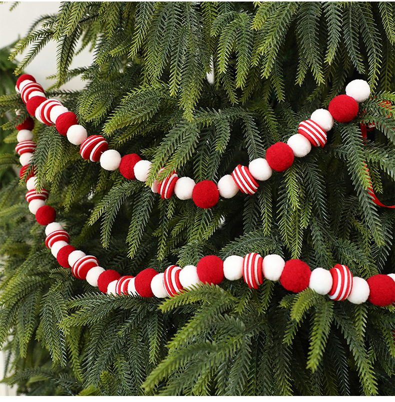 Handgefertigte Filzkugelgirlande – Rot-weiße Pompon-Girlande für Weihnachtsbaum, Kamin und Fensterdekoration (DIY-Weihnachtsdekoration, 3 Meter)_voghion.com
