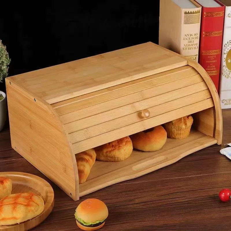 Caja de pan de bambú caja de almacenamiento de cocina transfronteriza caja de almacenamiento de pan pequeño ecológico casero caja de almacenamiento de pan a prueba de polvo