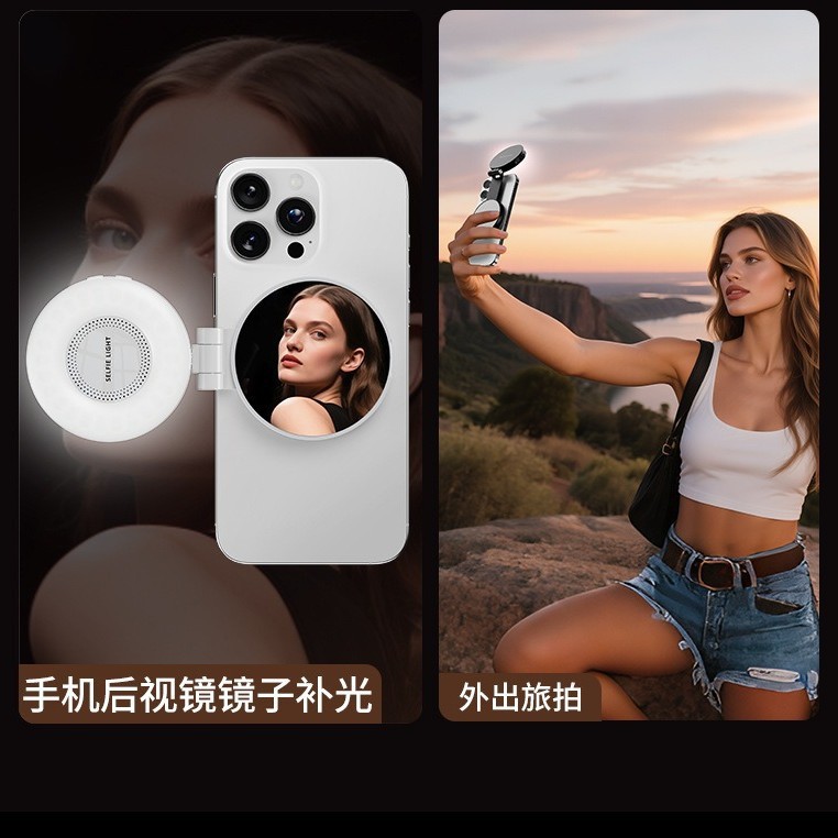 Nuevo magnetismo foto selfie teléfono móvil iluminación retro ancla belleza lámpara de bolsillo incorporada espejo de maquillaje iluminación