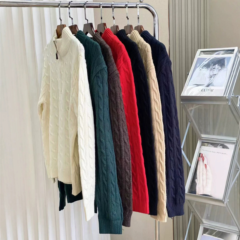 High-end new model solid color simple high-neck long-sleeve knitted sweater with pony embroidery, wool top, in stock, cable knit High-end new model solid color simple high-neck long-sleeve knitted sweater with pony embroidery, wool top, in stock, cable knit