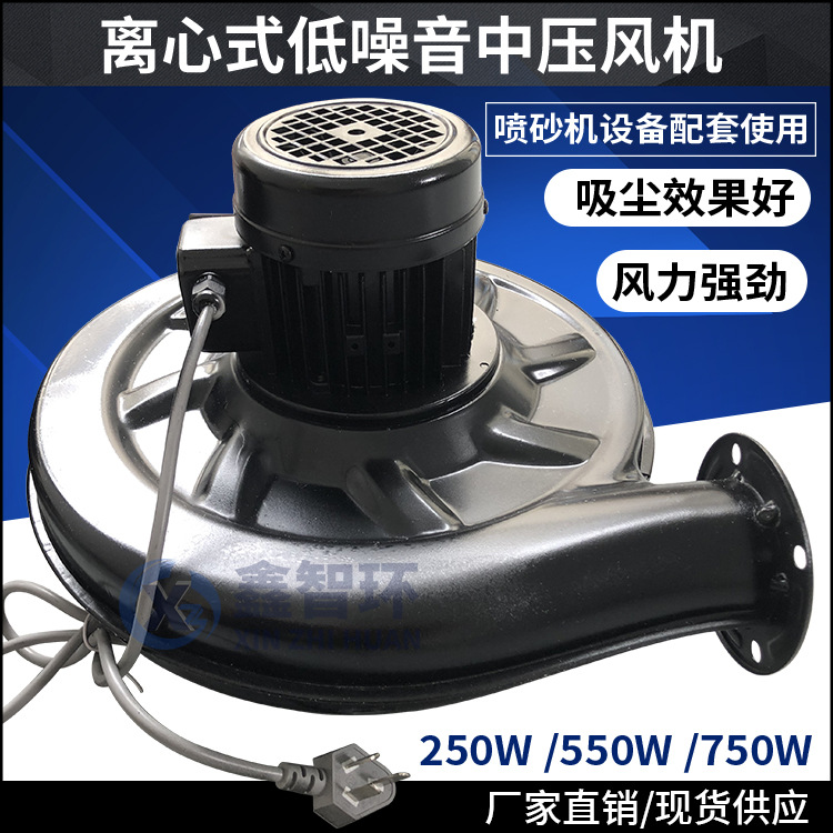 喷砂机专用离心式中压风机250W/550W/750W吸尘吹抽气烟集尘鼓风机