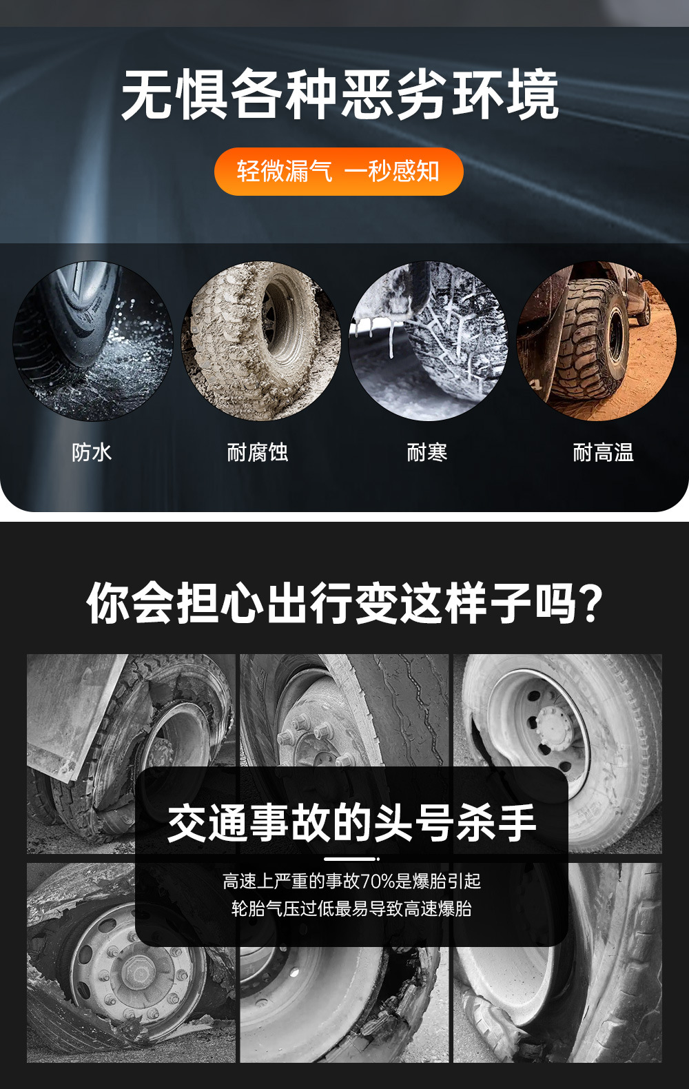 Large Truck Tire Pressure and Temperature Monitor with Large Screen Display, 6-Wheel Simultaneous Display, Color Screen Design, Built-In and External Sensors