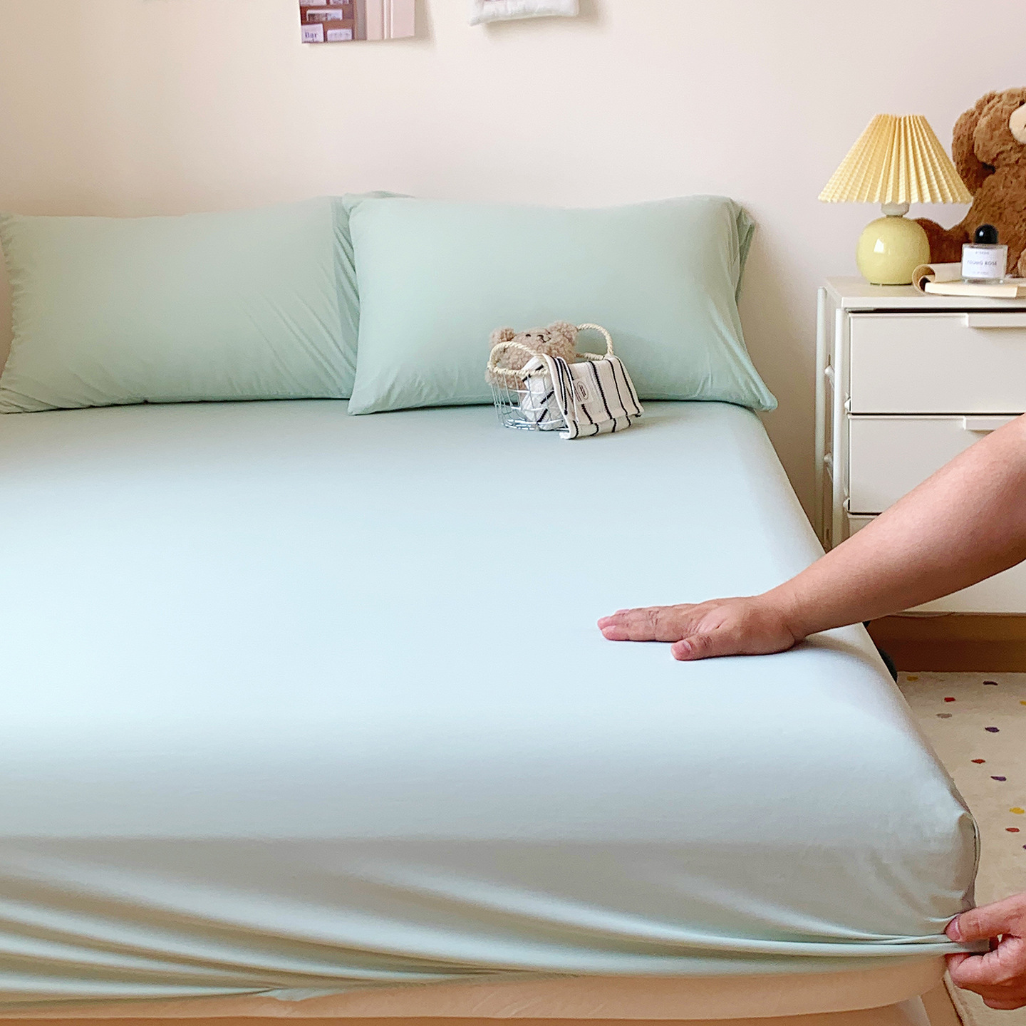 Una clase de primavera y verano, sábana de goma, sábana de hielo, cubierta protectora de colchón, funda de asiento, sábana de goma fría, juego de tres piezas