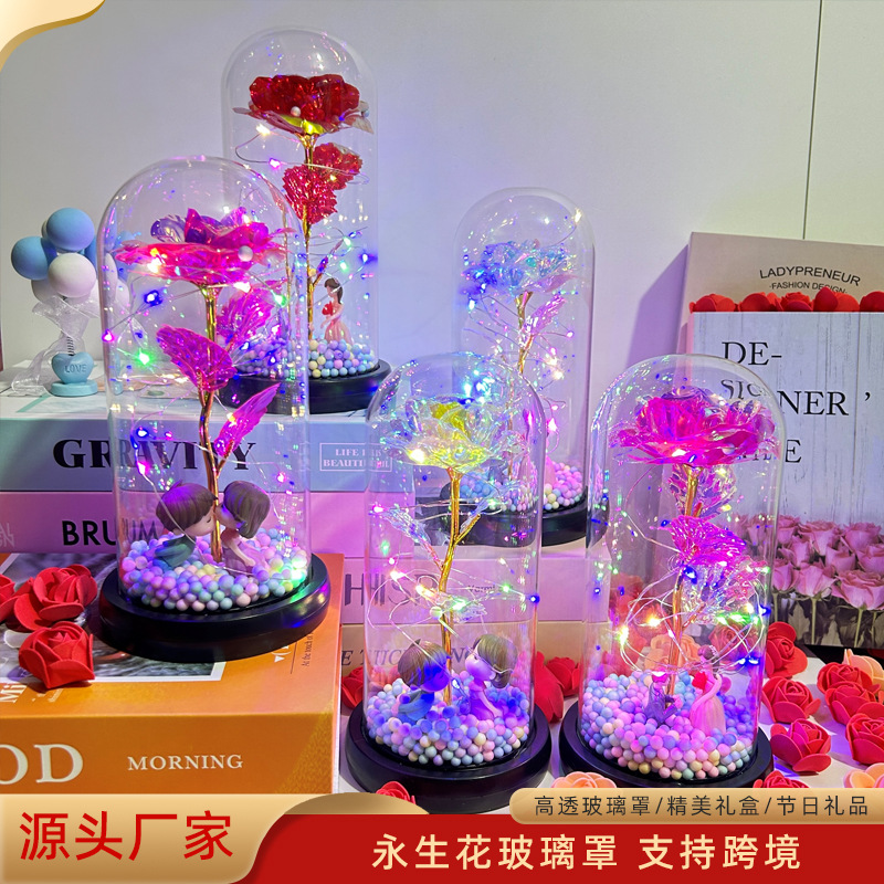 Flor eterna cubierta de vidrio lámina de oro rosa creativo regalo de San Valentín regalo de cumpleaños decoración ventas directas de la fábrica