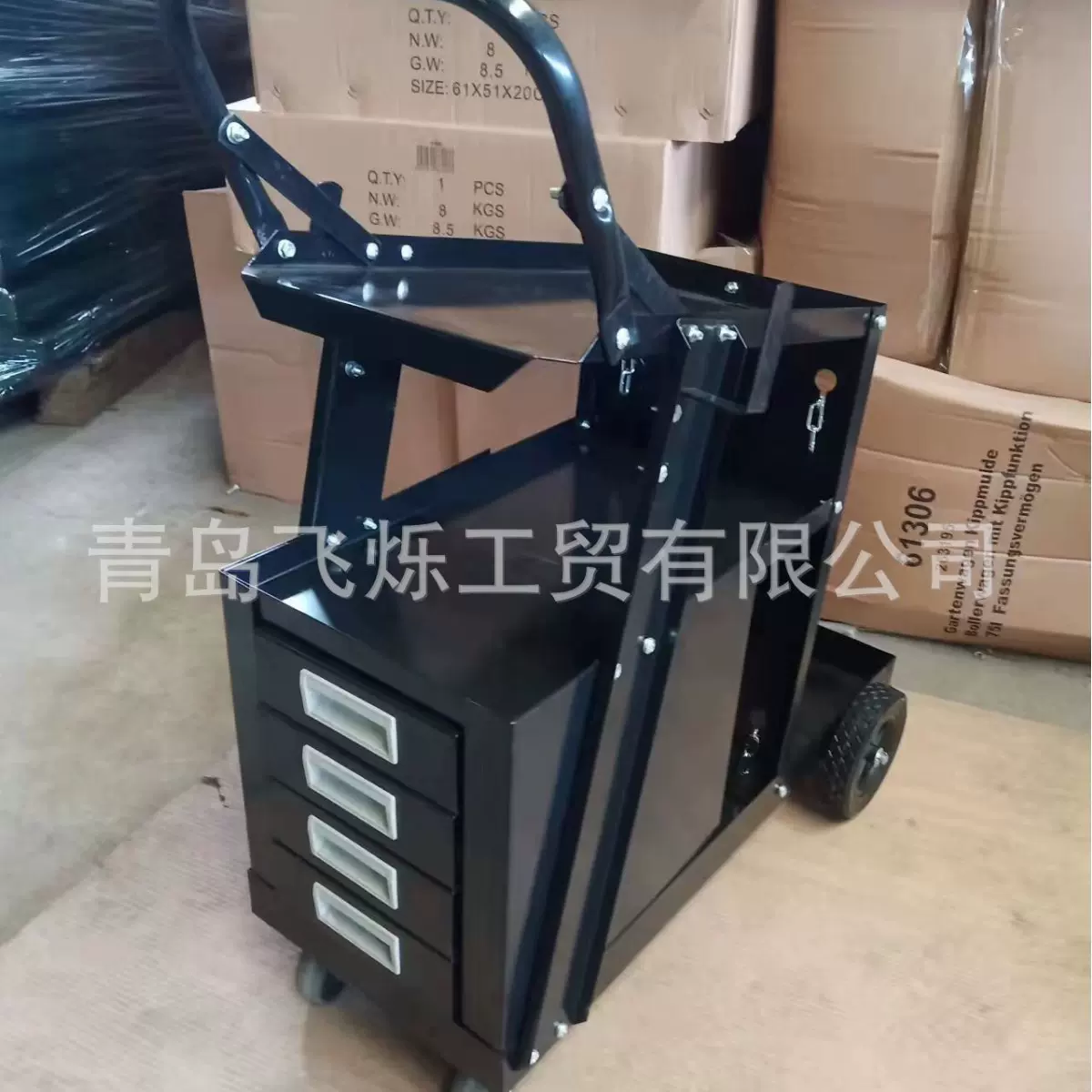 带把手四层抽屉可移动电焊机工具车电焊推车Welding Trolley Cart