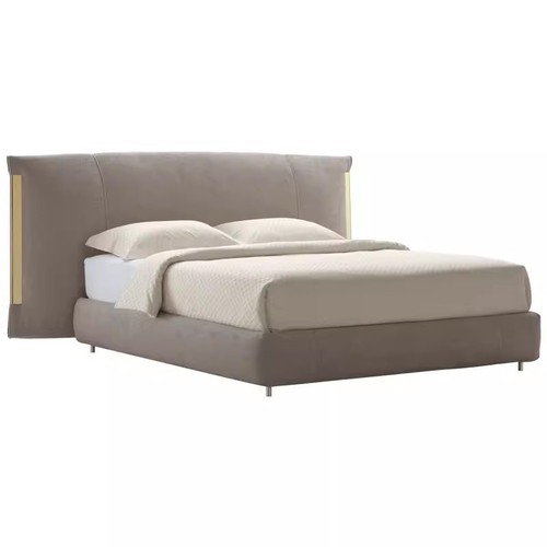 Italian-style modern top-grain leather master bedroom bed – spacious, wide-screen, frosted-leather, full-leather double bed for luxury and elegance in villas and large homes