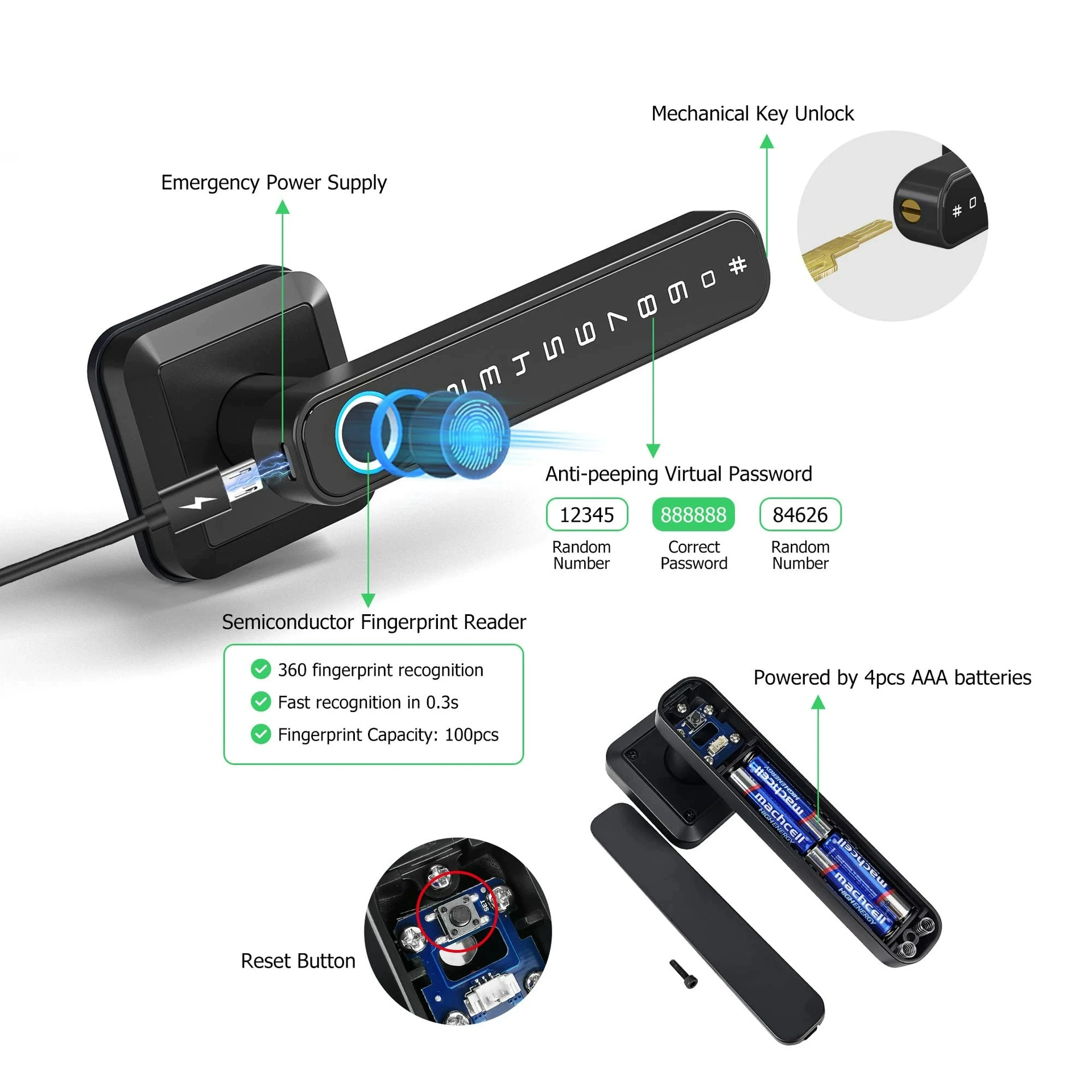 New home anti -theft door fingerprint lock electric graffiti indoor bedroom handle password lock Bluetooth through Bluetooth