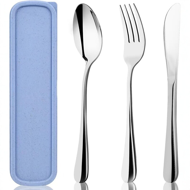 3Pcs Portable Cutlery Set with Box, Travel Cutlery Set Stainless Steel Cutlery Reusable 3Pcs Portable Cutlery Set with Box, Travel Cutlery Set Stainless Steel Cutlery Reusable