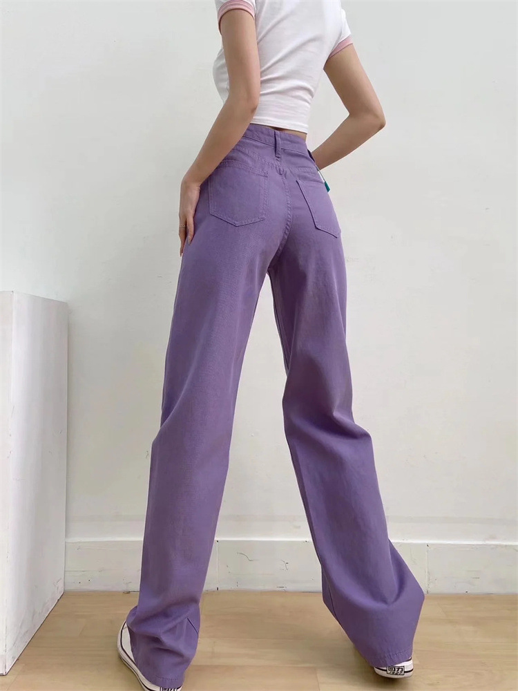 straight high-waisted wide-leg Candy-colored jeans NSFH130570