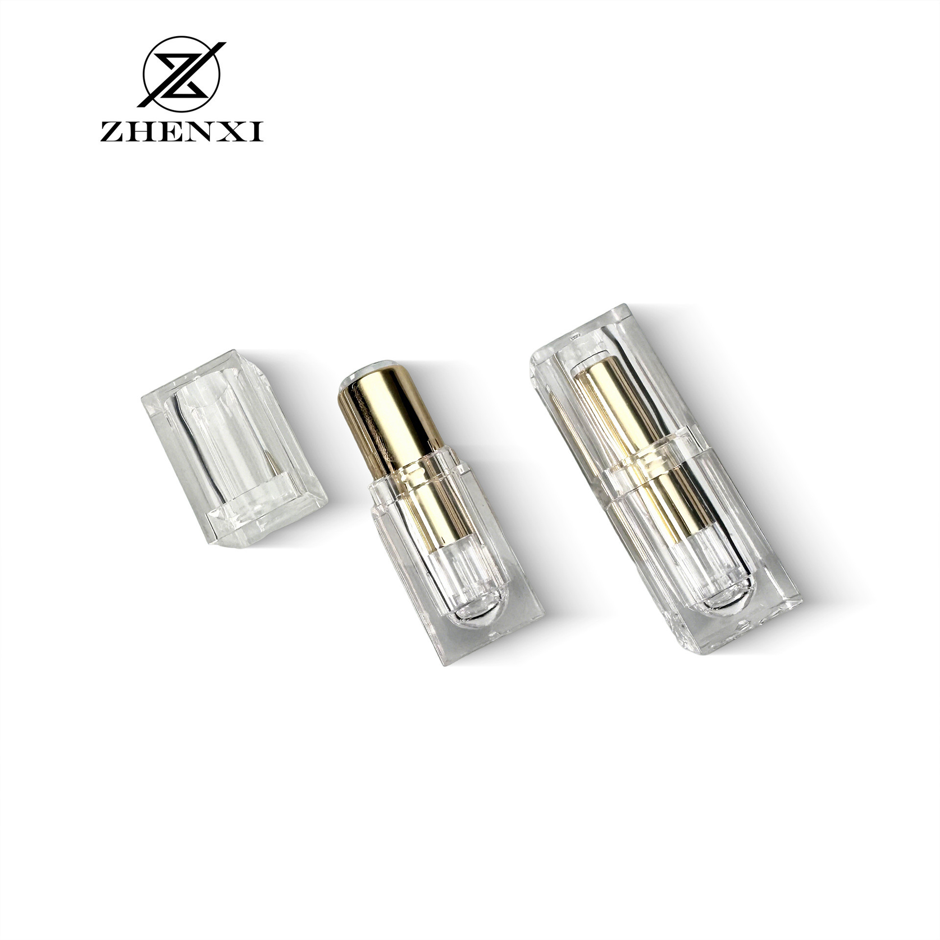 [En stock] cuadrado transparente tubo de lápiz labial dorado tubo vacío 12,1mm bálsamo labial tubo labio DIY material de embalaje