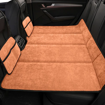 Pad, Rear Seat Sleeping Artifact, Vehicle-mounted inflatable bed - chenille-brown-orange-2-storage-bags-80130cm