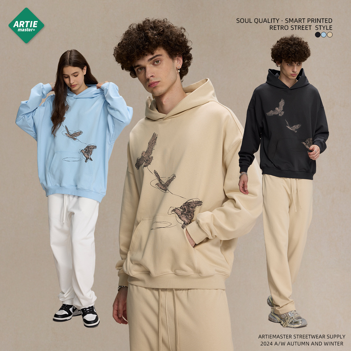 2024 New Product 430g White Ink Digital Direct Spray Printed Men's Trendy Brand Loose Hoodie for Couples_voghion.com