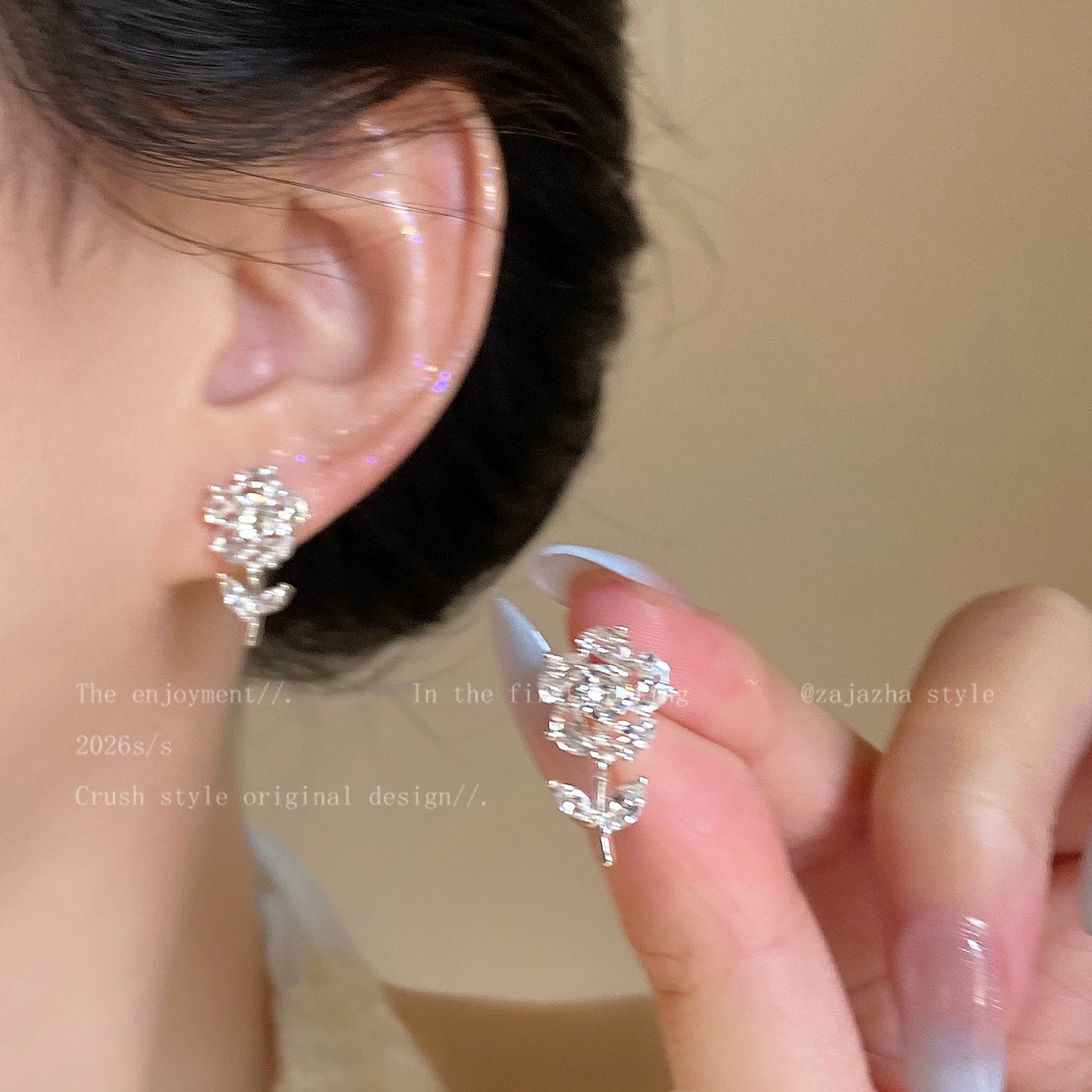 21 # Star glitter rhinestone flower silver stud earrings