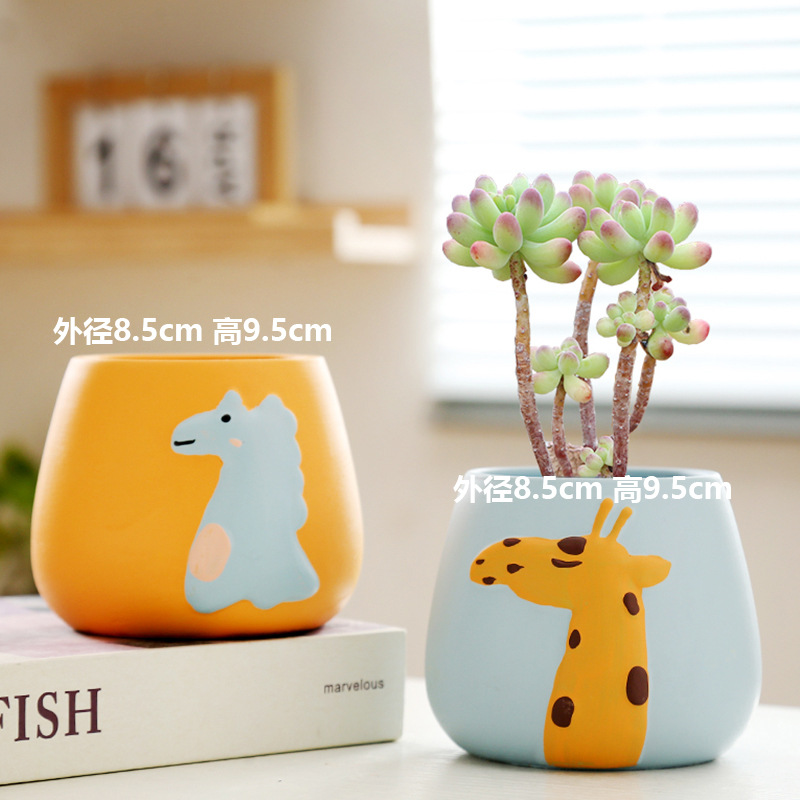 Macetas de cerámica para suculentas con diseño de animales de dibujos animados, pequeño tamaño, para estante de flores en casa, suministro al por mayor