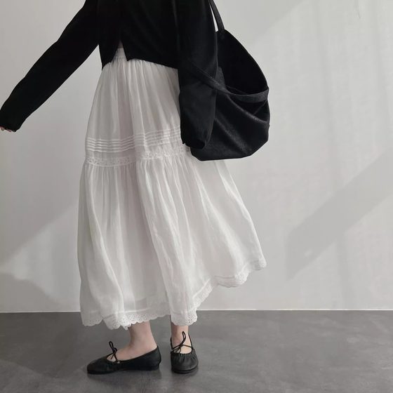 Summer of small daisies. Natural High-Branch Enzyme Washed Ramie A- Line Skirt White Skirt 2025 Summer Homemade