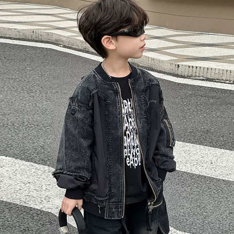 男童毛边牛仔外套2025春季新款新款儿童韩版洋气上衣中小童拉链衫