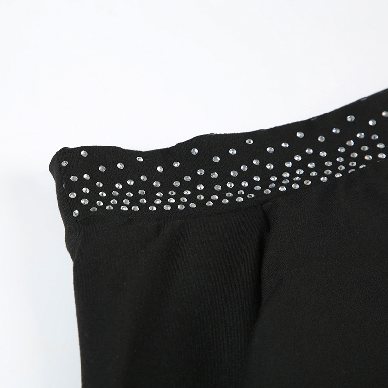 Rhinestone off Neck Elegant Pleated Waist Controlled Slimming Long Sleeve Dress Sexy off Shoulder Hip Dress