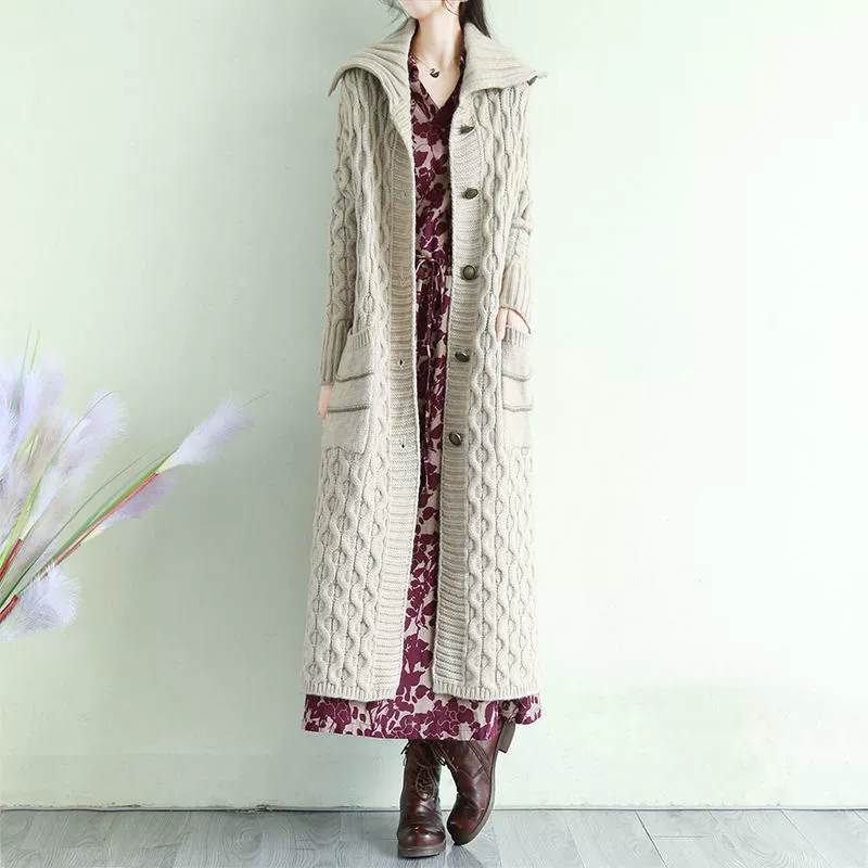 Ultra-Thick Demi-Season Knitted Cardigan Coat: Long Sweater-Jacket with Trench Flair and Warmth