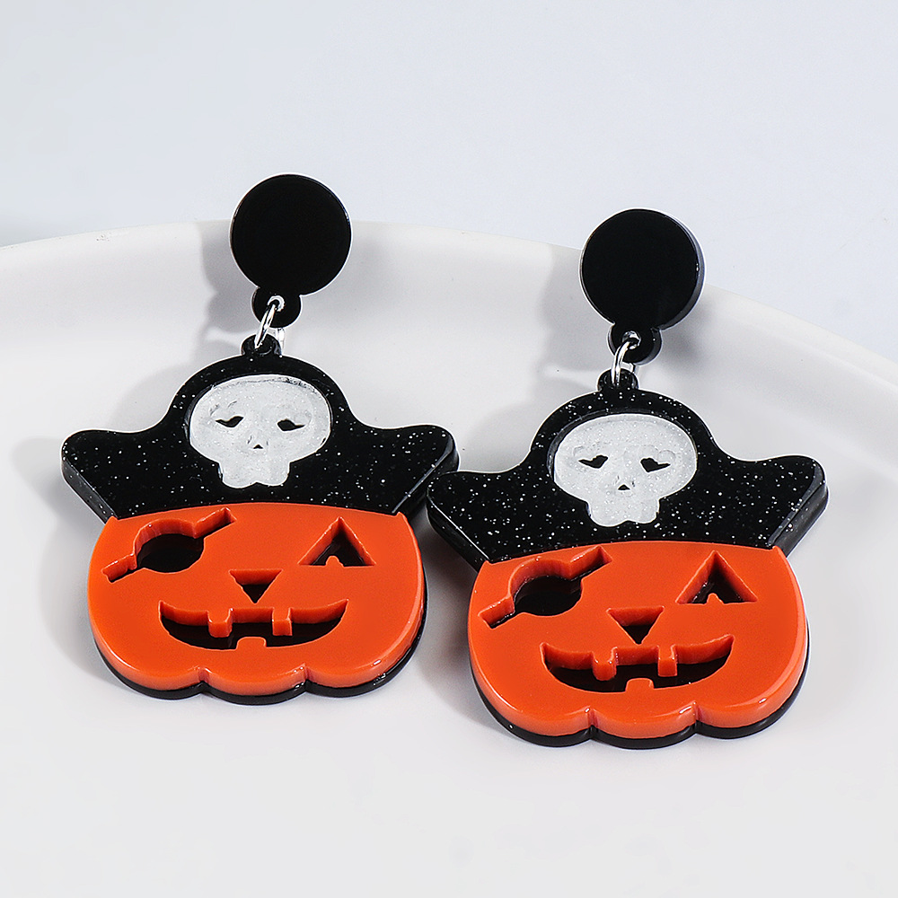 55631 Europe And America Creative Pumpkin Acrylic Plate Funny Earrings Halloween Ghost Tassel Long Rhinestone-encrusted Earrings display picture 12