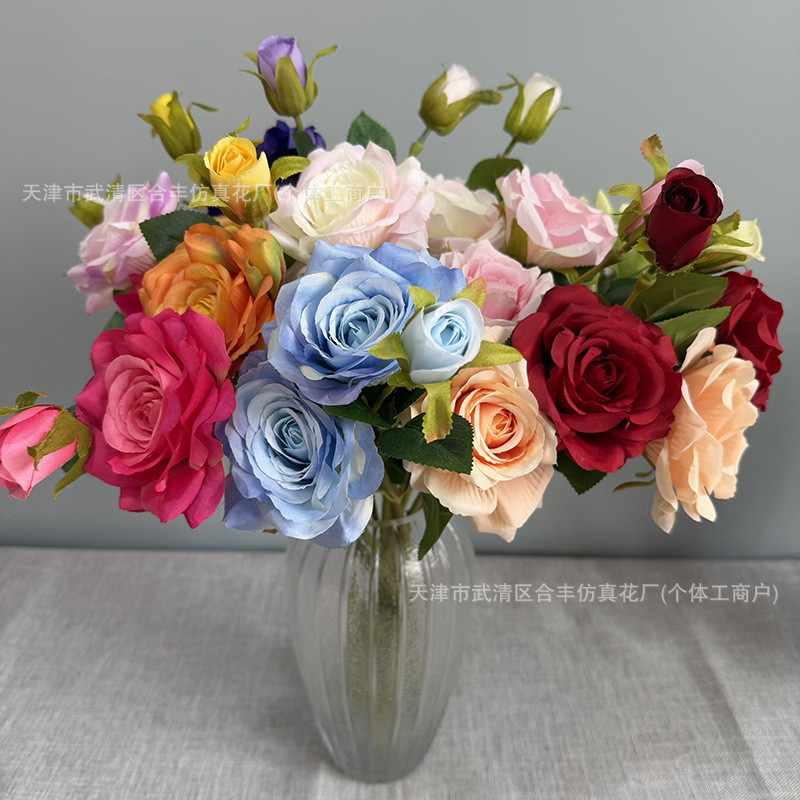 Artificial Rose Perfume Flowers, Fake Flowers, New Cross-Border Products, Realistic Touch Silk Rose Decorative Flowers for Entryway, Window Display, Dining Table