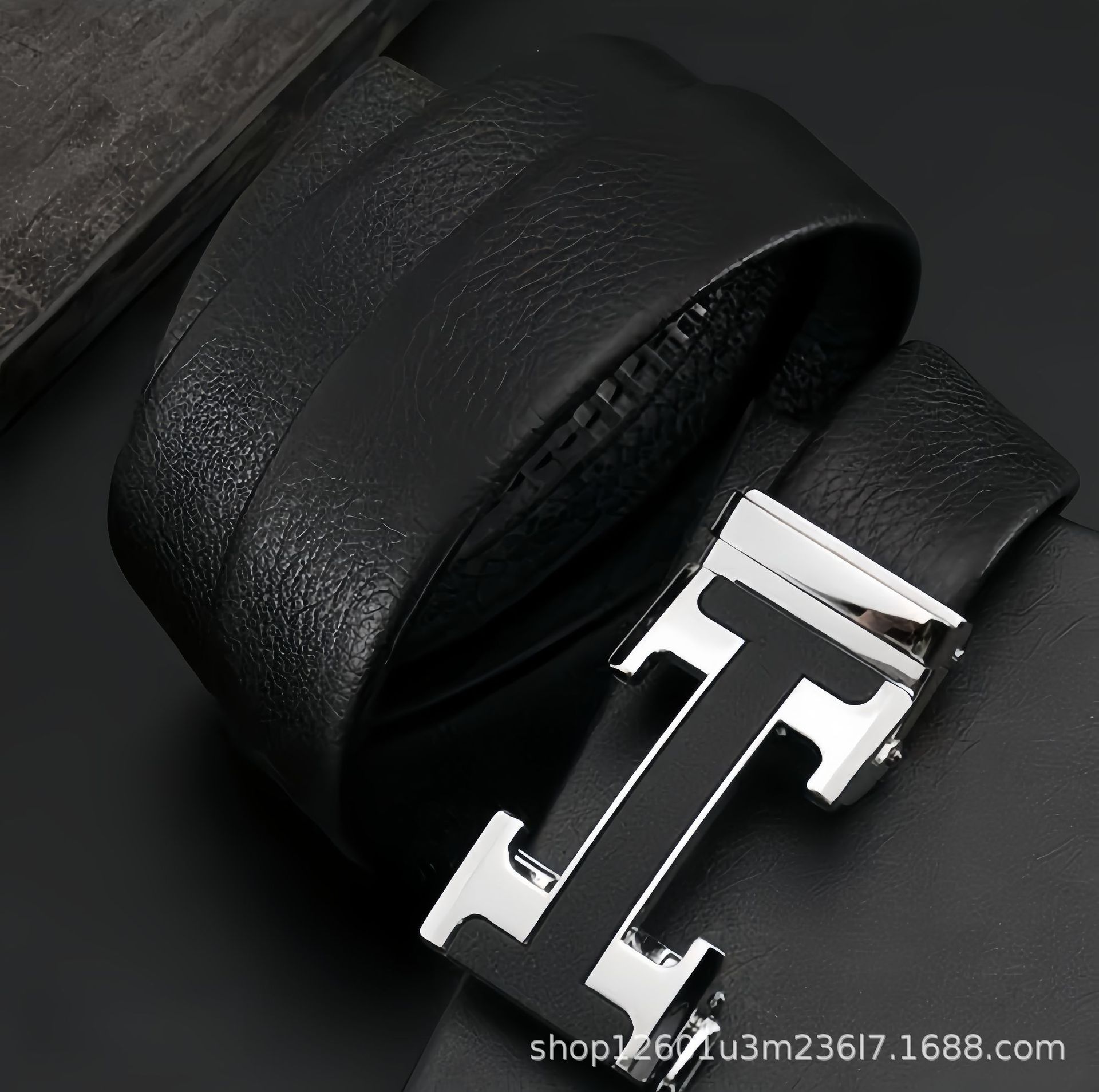 Top-grain Leather Men's Belt with H Buckle Genuine Cowhide Automatic Buckle Youth Simple Fashion Waistband